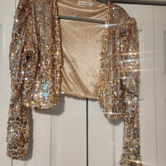 anna-kaci Jackets & Blazers - Anna-kaci Gold Sequin Bolero Jacket Size Large. NWOT